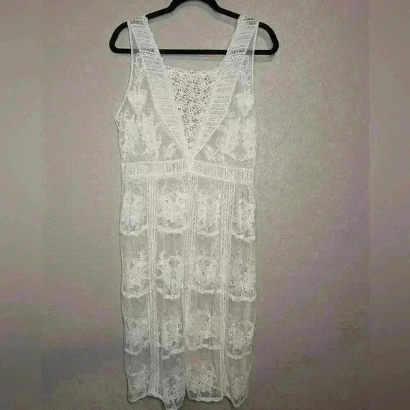 NWT My Style made in Italy white lace see-thru dress midi BOHO Beachy elegant - Picture 6 of 9
